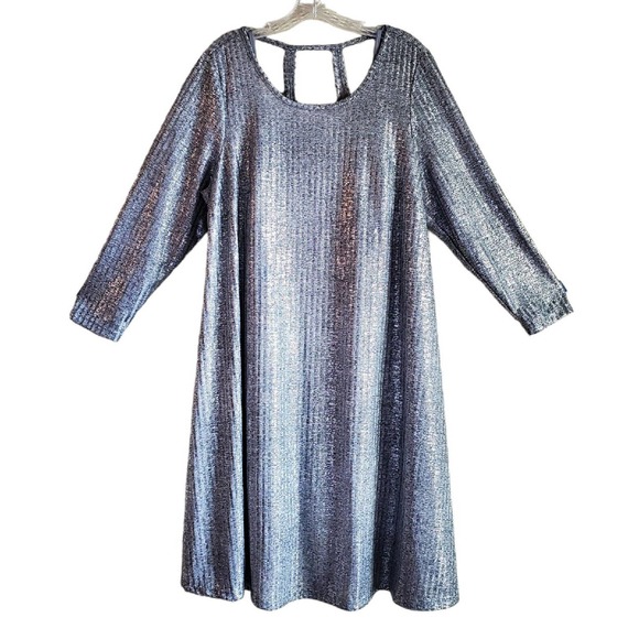 torrid Dresses & Skirts - TORRID 2 Women Plus 18 20 Dress Trapeze Knit Metallic Silver 3/4 Sleeve Bust 42"